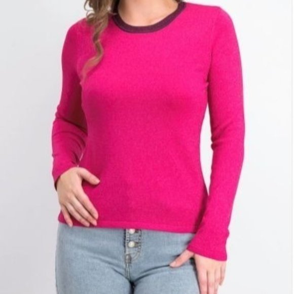 RACHEL Rachel Roy Sweaters - Rachel Roy Women's Metallic Ringer Pullover Sweater Wild Pink Large